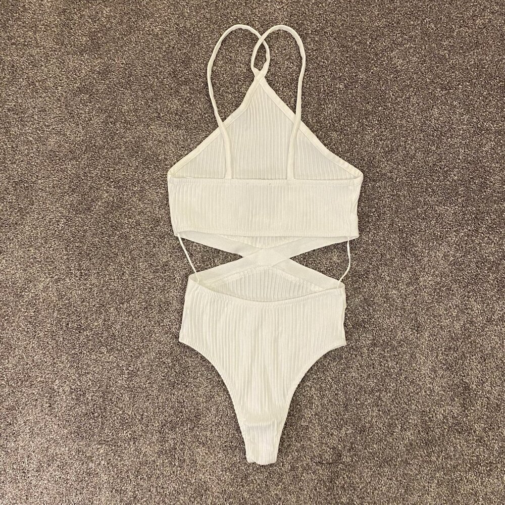 Zara Ribbed Cotton Blend Cut Out Bodysuit Women’s White Size S - Small - NWT - Picture 8 of 16